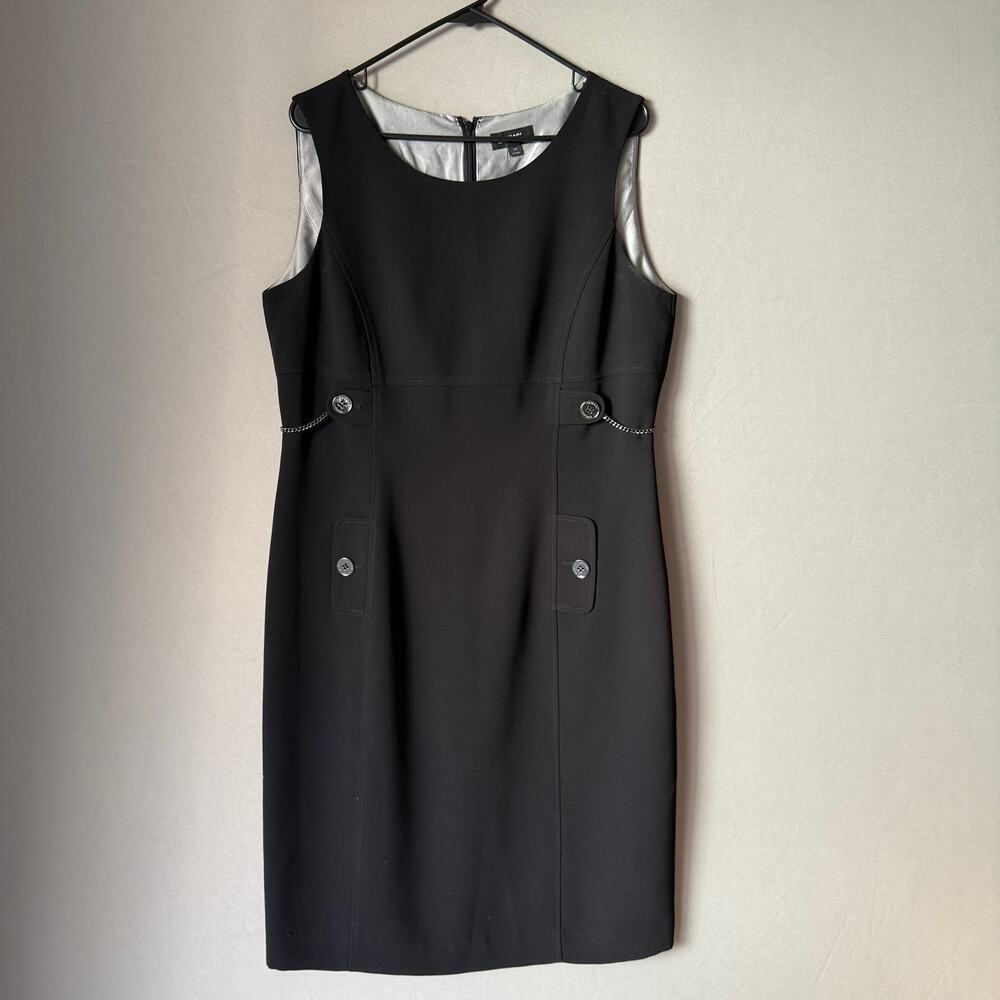 Tahari Arthur Levine Black Sleeveless Chain Detail Sheath‎ Dress sz 14 Mob Wife